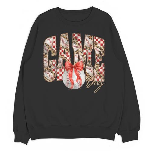Leopard Checkered Game Day Baseball Coquette Bow Women Girls Unisex Sweatshirt - Sportilla