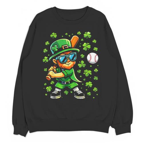 Leprechaun Playing Baseball Happy St Patricks Day Men Boys Unisex Sweatshirt - Sportilla