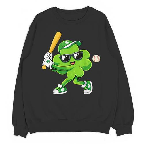 Lucky Shamrock Playing Baseball St Patrick's Kids Boys Unisex Sweatshirt - Sportilla