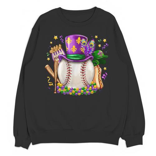 Mardi Gras Baseball Jester Hat Fleur De Lis Boys Girls Kids Unisex Sweatshirt - Sportilla