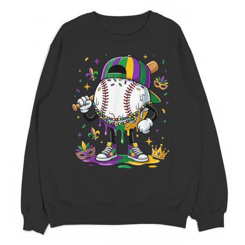 Mardi Gras Ice Cream Drip Baseball Carnival Party Mask Boys Unisex Sweatshirt - Sportilla
