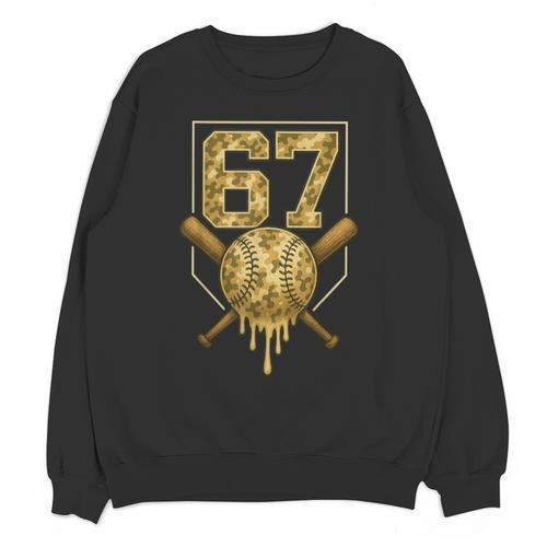 Number 67 Baseball Drip Camo Six Seven Meme Boys Kids Unisex Sweatshirt - Sportilla
