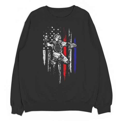 Patriotic Baseball Catcher American Flag Sports Tee Unisex Sweatshirt - Sportilla