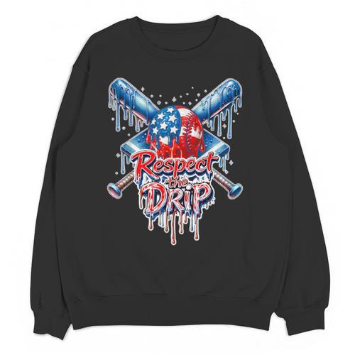 Respect The Drip Baseball American Flag Ice Cream Drip Youth Unisex Sweatshirt - Sportilla
