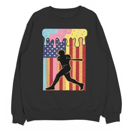 Retro Baseball Drip Boys Ice Cream Patriotic American Flag Unisex Sweatshirt - Sportilla