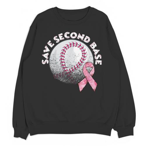 Save 2nd Base Breast Cancer Awareness Pink Ribbon Baseball Unisex Sweatshirt - Sportilla