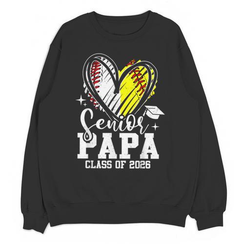 Senior Papa Class Of 2026 Baseball Softball Graduation Heart Unisex Sweatshirt - Sportilla