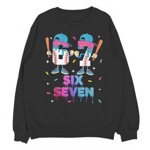 Six Seven Baseball Ice Cream Drip 6 7 Meme Gen Alpha Slang Unisex Sweatshirt - Sportilla