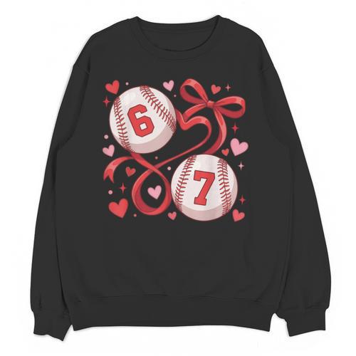 Six Seven Baseball Lover Sports Red Heart Bow Valentine Girl Unisex Sweatshirt - Sportilla