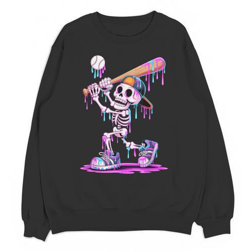 Skeleton Baseball Drip Boys Youth Kids Halloween Unisex Sweatshirt - Sportilla