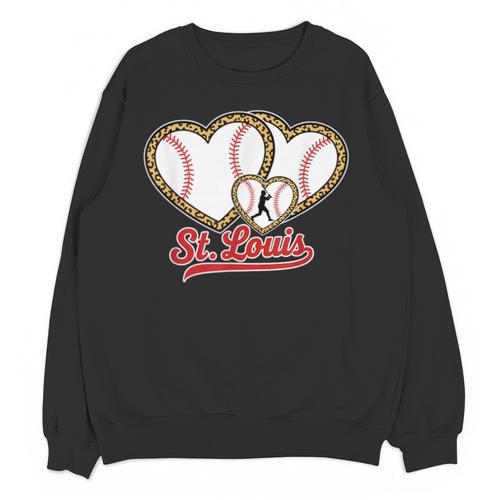 St Louis Leopard Heart Baseball Batter Boys Fan Unisex Sweatshirt - Sportilla