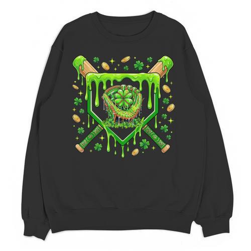 St Patricks Day Baseball Ice Cream Shamrock Baseball Player Unisex Sweatshirt - Sportilla
