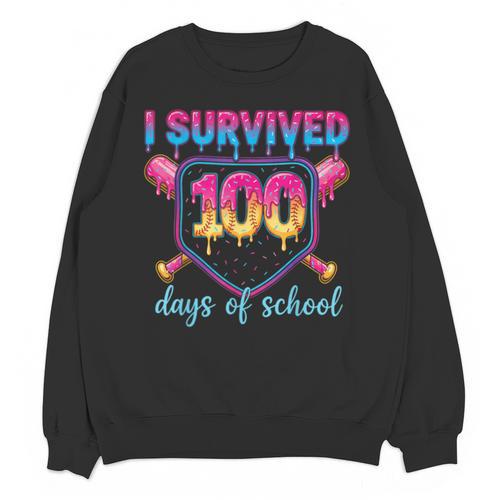 I Survived 100 Days Of School Baseball 100th Day Kids Girls Unisex Sweatshirt - Sportilla