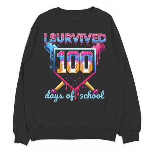 I Survived 100 Days Of School Baseball Boys Students Unisex Sweatshirt - Sportilla