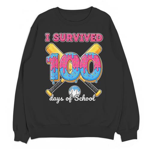I Survived 100 Days Of School Baseball Cream Drip Boys Unisex Sweatshirt - Sportilla