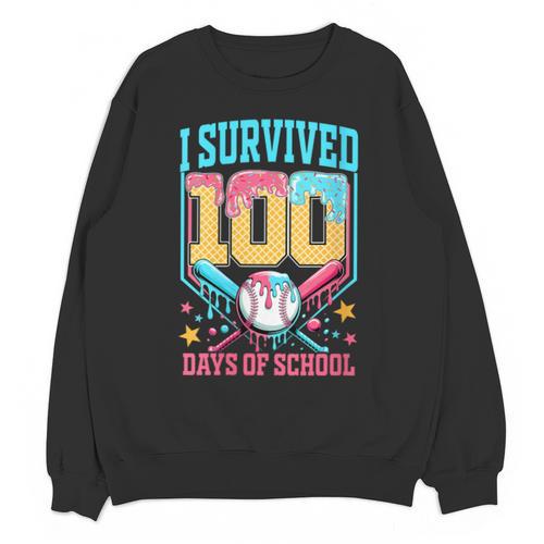 I Survived 100 Days Of School Baseball Drip Students Teacher Unisex Sweatshirt - Sportilla
