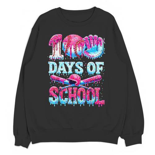Survived 100 Days Of School Baseball Ice Cream Drip Boy Kids Unisex Sweatshirt - Sportilla
