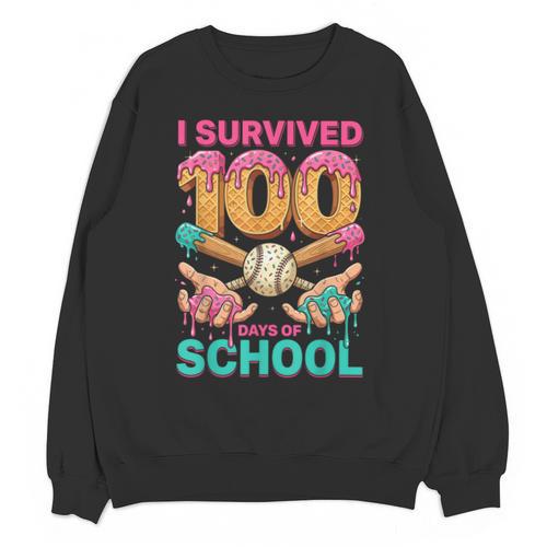 I Survived 100 Days Of School Baseball Ice Cream Drip Unisex Sweatshirt - Sportilla