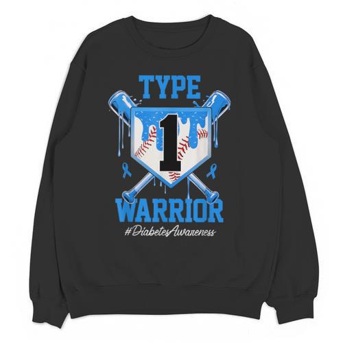 T1D Warrior Baseball Drip Diabetes Awareness Blue Ribbon Unisex Sweatshirt - Sportilla
