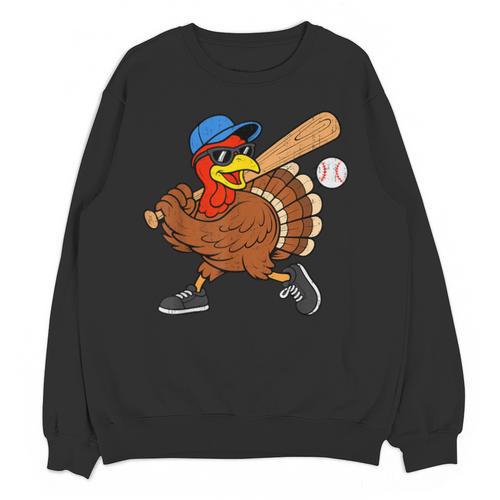 Turkey Baseball Thanksgiving Sports Humor Men Boy Kids Unisex Sweatshirt - Sportilla