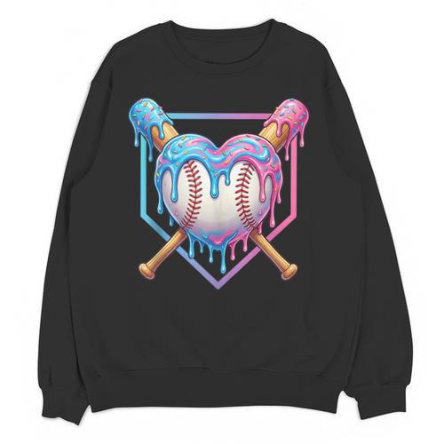 Valentines Baseball Heart Dripping Ice Cream Gen Z Alpha Unisex Sweatshirt - Sportilla