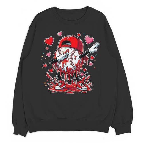 Valentines Baseball Toddler Boys Kids Dabbing Baseball Drip Unisex Sweatshirt - Sportilla