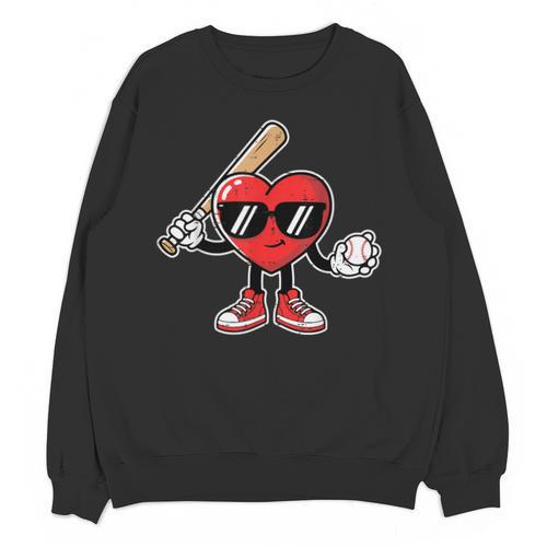Valentines Day Heart Baseball Player Sports Boys Kids Men Unisex Sweatshirt - Sportilla