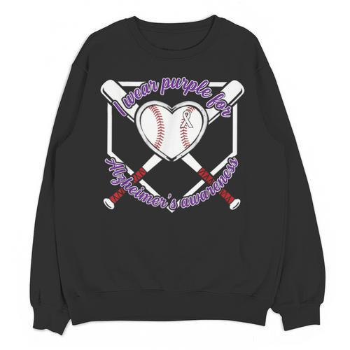 I Wear Purple For Alzheimers Awareness Baseball Heart Ribbon Unisex Sweatshirt - Sportilla
