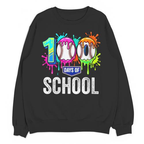 Women's 100 Days Of School Dripping Baseball Boys Kids Teacher Unisex Sweatshirt - Sportilla
