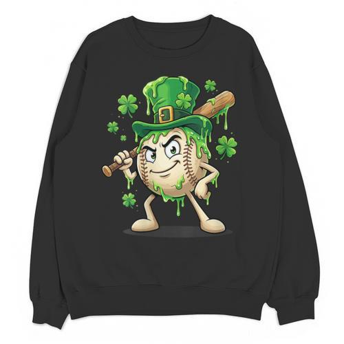 Women's St Patricks Day Baseball Leprechaun Shamrock Player Boys Kid Unisex Sweatshirt - Sportilla