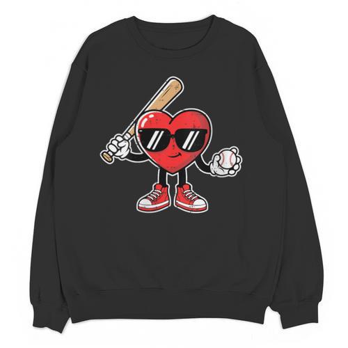 Women's Valentines Day Heart Baseball Player Sports Boys Kids Men Unisex Sweatshirt - Sportilla