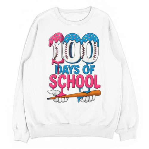 100 Days Of School Baseball Drip Bat 100th Day Of School Boy Unisex Sweatshirt - Sportilla