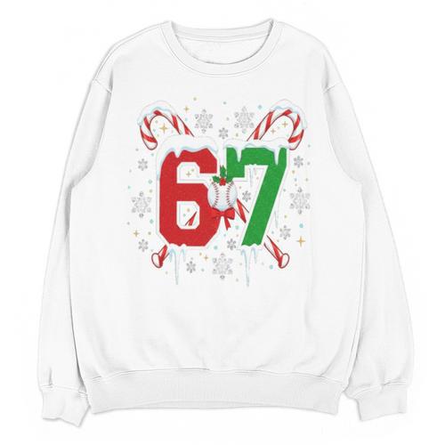 67 Baseball Christmas Candy Cane Snowflake Holiday Sports Unisex Sweatshirt - Sportilla