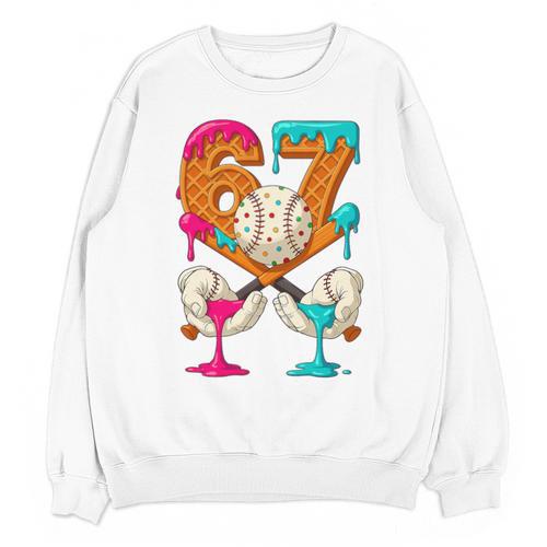67 Ice Cream Drip Baseball Number 67 Player 67th Birthday Premium Tri-Blend Unisex Sweatshirt - Sportilla