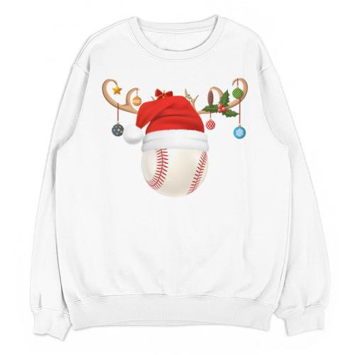 Baseball Christmas Reindeer Santa Hat Sports Player Xmas Unisex Sweatshirt - Sportilla