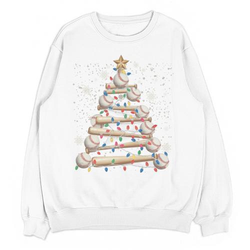 Baseball Christmas Tree Light Xmas Tees Boys Kids Men Unisex Sweatshirt - Sportilla