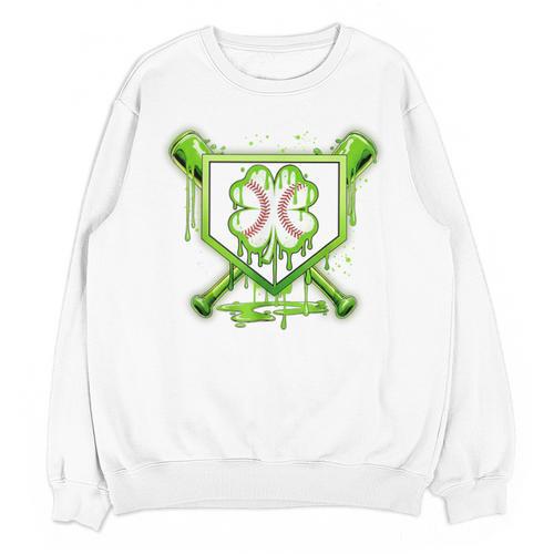 Baseball Icecream St Patrick's Day Lucky Charm Shamrock Drip Unisex Sweatshirt - Sportilla
