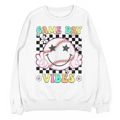 Game Day Vibes Softball Baseball Groovy Game Day Girls Women Unisex Sweatshirt - Sportilla