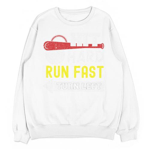 Hit Hard Run Fast Turn Left Baseball Quote Fan Coach Premium Tri-Blend Unisex Sweatshirt - Sportilla