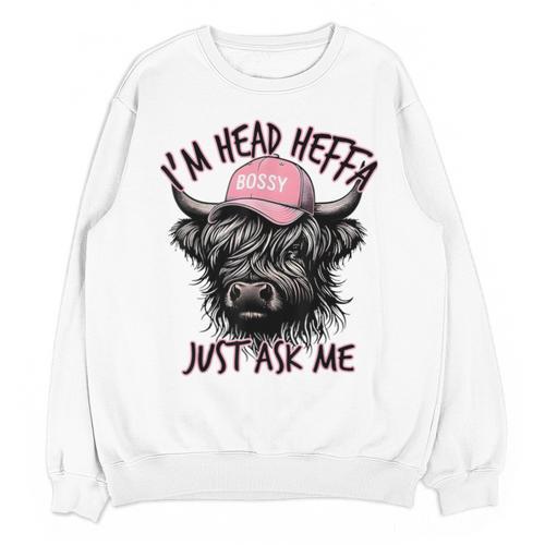 I'm Head Heffa Just Ask Me Bossy Highland Cow Baseball Cap Unisex Sweatshirt - Sportilla