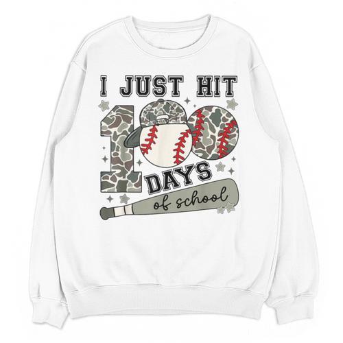 I Just Hit 100 Days Of School Teacher Baseball Boys Kids Unisex Sweatshirt - Sportilla