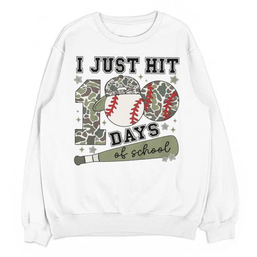 Kids I Just Hit 100 Days Boys 100 Days Of School Baseball Kids Unisex Sweatshirt - Sportilla