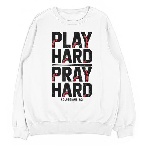 Play Hard Pray Hard Youth Boy Christian Baseball Jesus Unisex Sweatshirt - Sportilla