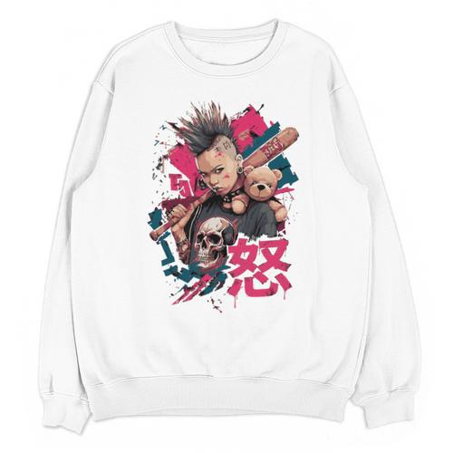 Punk Girl With Anger Kanji And Baseball Bat Unisex Sweatshirt - Sportilla