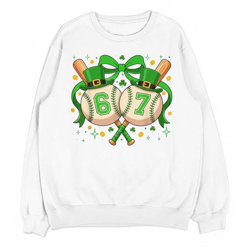 Six Seven 67 Meme Baseball Coquette Bow St Patrick's Day Unisex Sweatshirt - Sportilla