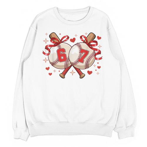 Six Seven 67 Meme Baseball Coquette Bow Valentine Unisex Sweatshirt - Sportilla