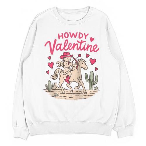 Valentine’s Day Western Life Cowboys Cupid Howdy Valentine Raglan Baseball Tee Unisex Sweatshirt - Sportilla