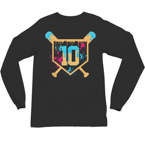 10 Years Old 10th Birthday Baseball Ice Cream Dripping Boys Unisex Long Sleeve T-Shirt - Sportilla