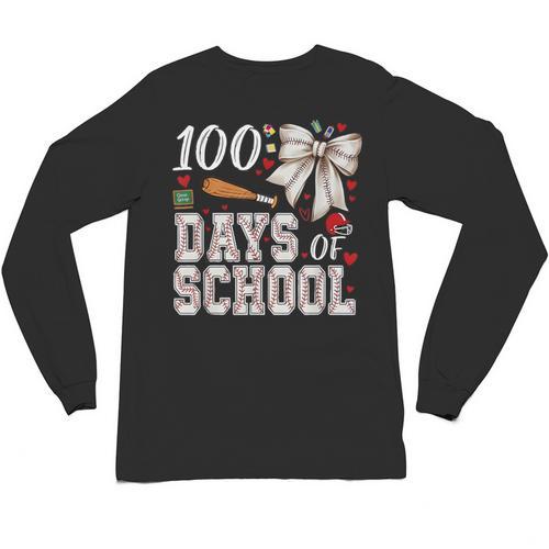 100 Days Of School Baseball 100th Day Of School Coquette Bow Unisex Long Sleeve T-Shirt - Sportilla