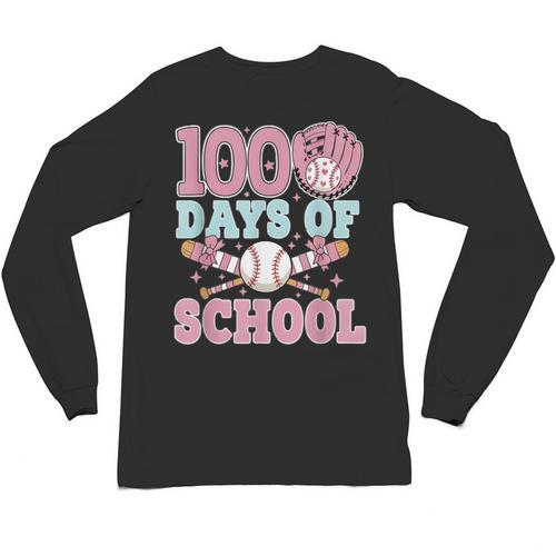100 Days Of School Baseball 100th Day Of School Girls Unisex Long Sleeve T-Shirt - Sportilla
